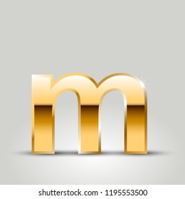 Golden letter M lowercase. Vector font isolated on white background