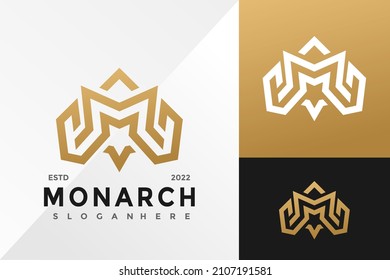 Golden Letter M Monarch Modern Logo Design Vector illustration template