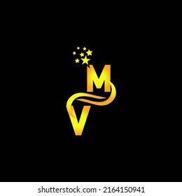 golden letter MV logo design with multi star for your company or business.