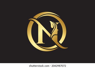 Golden Letter N Beauty Face, Salon Logo Design