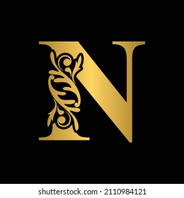 Golden Letter N Gold Flower Letters Stock Vector (Royalty Free ...