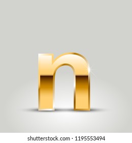 Golden letter N lowercase. Vector font isolated on white background