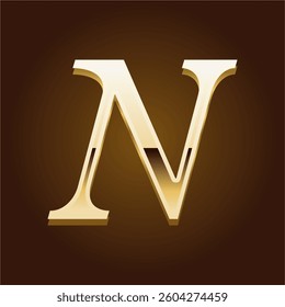 Golden Letter N Luxurious Metallic Typography on Brown Background for Premium and Elegant Design