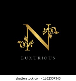 Golden Letter N Luxury Logo Icon, Vintage Gold N Letter Logo Design Template
