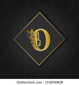 Golden letter O with elegant floral contour isolated on colorful separate background. Premium letter O or background can use separately. Great for logo, monogram, invitation, flyer, menu, brochure