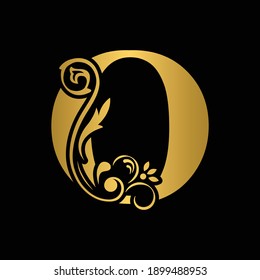 golden  letter O. flower  letters. Vintage ornament initial Alphabet. Logo vector 
