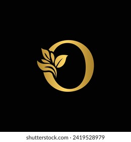 golden letter O flower letters. Vintage ornament initial Alphabet. Logo vector	