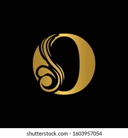 Golden letter O. Gold flower alphabet.  Beautiful golden capital letters with shadow