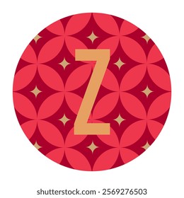 Golden ‘Z’ letter on a modern red floral pattern background. This vector art blends contemporary style with classic patterns for versatile creative applications