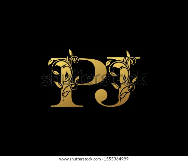 Golden Letter P J Pj Vintage Stock Vector (Royalty Free) 1555364999 ...