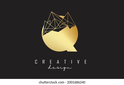 Golden Letter Q logo design with broken stone, glass detail. Vector Illustration with geometrical effect and creative Q letter. 