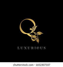 Golden Letter Q Luxury Logo Icon, Vintage Gold Q Letter Logo Design Template