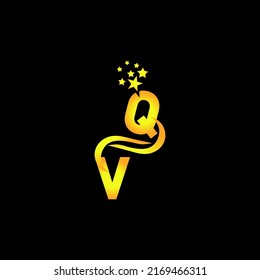 golden letter QV logo design with multi star for your company or business.
