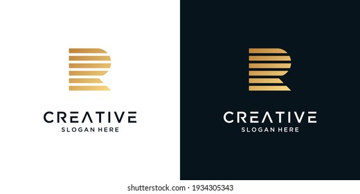 Golden letter R logo design monogram