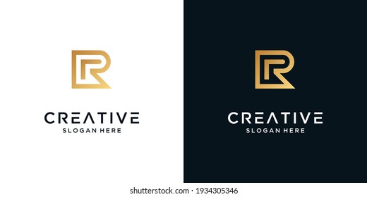 Golden letter R logo design business