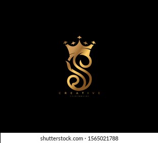 Golden Letter S Linked Monogram Crown King Logotype