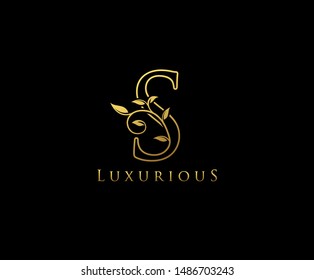 Golden Letter S Logo Icon . Initial Letter S Design Vector Luxury Gold Color.Print monogram initials stamp line art sign symbol.