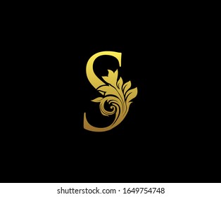Golden Letter S Logo Icon . Initial Letter S Design Vector Luxury Gold Color.Print monogram initials stamp sign symbol.