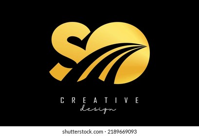 Golden letter SO s o logo with leading lines and road concept design. Letters with geometric design. Vector Illustration with letter and creative cuts.