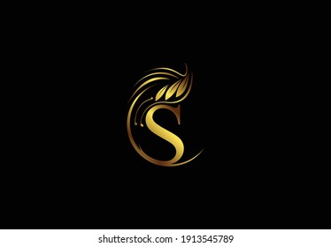 Golden Letter S Typography Flourishes Rounded Logogram Beauty Logo