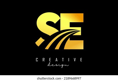 Golden letter SE s e logo with leading lines and road concept design. Letters with geometric design. Vector Illustration with letter and creative cuts.