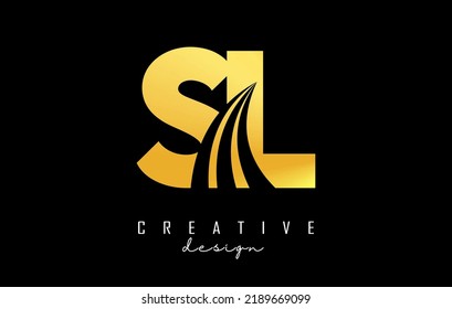 Golden letter SL s l logo with leading lines and road concept design. Letters with geometric design. Vector Illustration with letter and creative cuts.