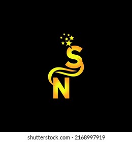 golden letter SN logo design with multi star for your company or business.