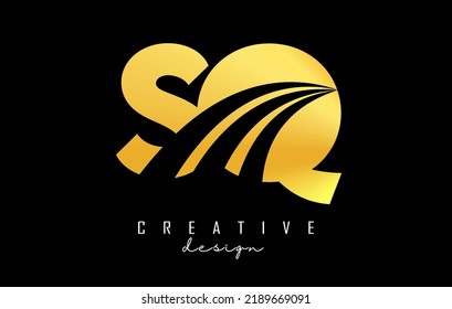 Golden letter SQ s q logo with leading lines and road concept design. Letters with geometric design. Vector Illustration with letter and creative cuts.