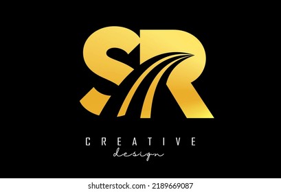 Golden letter SR s r logo with leading lines and road concept design. Letters with geometric design. Vector Illustration with letter and creative cuts.