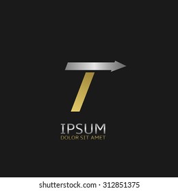 Golden Letter T logo template with silver arrow