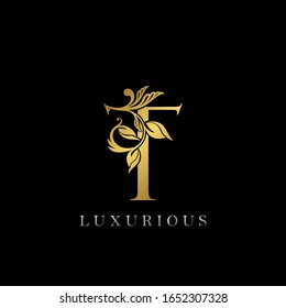 Golden Letter T Luxury Logo Icon, Vintage Gold T Letter Logo Design Template