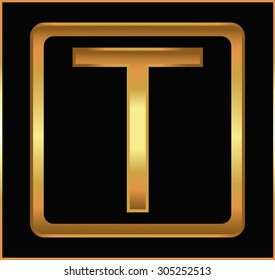 Golden letter T.Golden alphabet letter T logo.Vector illustration. 