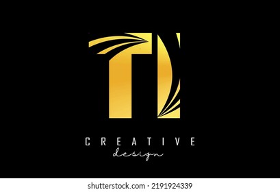 Golden letter Ti t i logo with leading lines and road concept design. Letters with geometric design. Vector Illustration with letter and creative cuts.