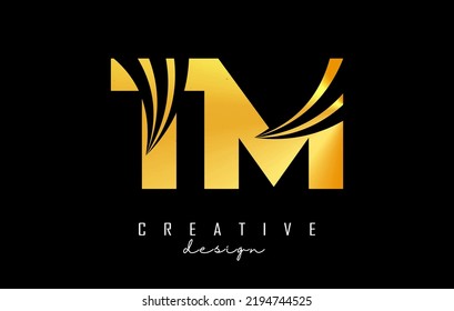 Golden letter TM t m logo with leading lines and road concept design. Letters with geometric design. Vector Illustration with letter and creative cuts.