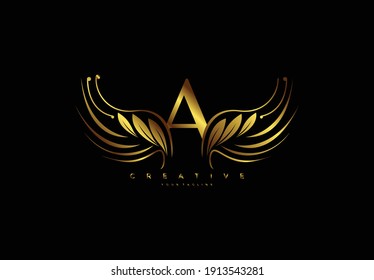 Golden Letter A Typography Flourishes Logogram Beauty Wings Logo