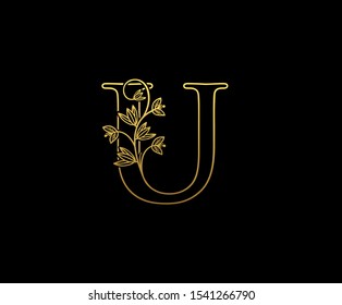 Golden Letter U Logo Icon . Initial Letter U Design Vector Luxury Golden Color.Print monogram initials stamp sign gold symbol.