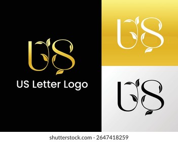 Letra Dourada Logotipo de Luxo dos EUA, Logotipo Inicial, Vintage Gold US Letter Logo Design