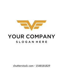 Golden letter V with geometric wings logo design vector