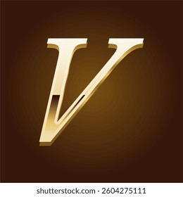Golden Letter V Luxurious Metallic Typography on Brown Background for Premium and Elegant Design
