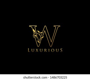 Golden Letter W Logo Icon . Initial Letter W Design Vector Luxury Gold Color.Print monogram initials stamp line art sign symbol.