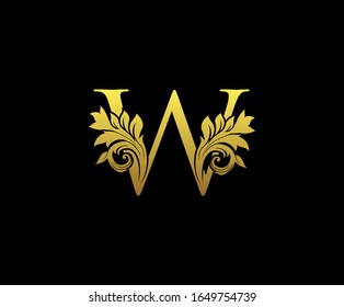 Golden Letter W Logo Icon . Initial Letter W Design Vector Luxury Gold Color.Print monogram initials stamp sign symbol.