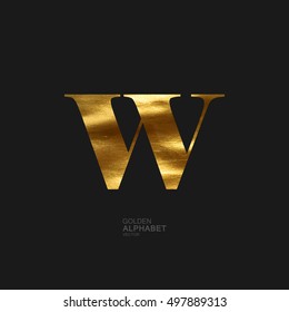 Golden Letter W. Typographic vector element for design. Part of glow golden painted alphabet. Letter W with golden paint texture. Vector illustration