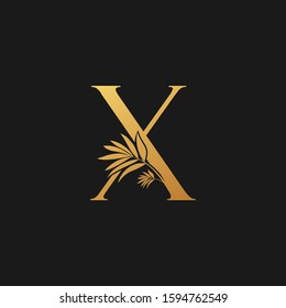 Golden Letter X Classic Vintage  Logo Icon. Vintage  design concept classic vector nature leaves  with letter logo icon gold color.