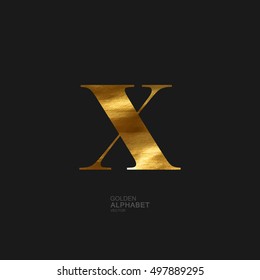Golden Letter X. Typographic vector element for design. Part of glow golden painted alphabet. Letter X with golden paint texture. Vector illustration