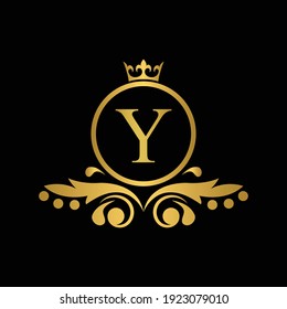 Golden letter Y logo Luxury letter with crown.  Monogram alphabet . Beautiful royal initials letter. template logo for design 
