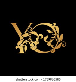 Golden Letter Y and O, YO luxury Initial logo icon, gold vintage design template with tropical nature leaves ornamet.