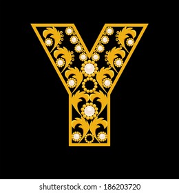 Golden letter Y on black background