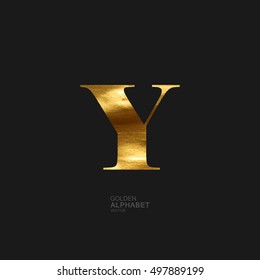 Golden Letter Y. Typographic vector element for design. Part of glow golden painted alphabet. Letter Y with golden paint texture. Vector illustration
