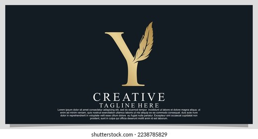 Golden letter Y with unique feather combination logo design Premium Vector