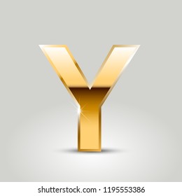 Golden letter Y uppercase. Vector font isolated on white background